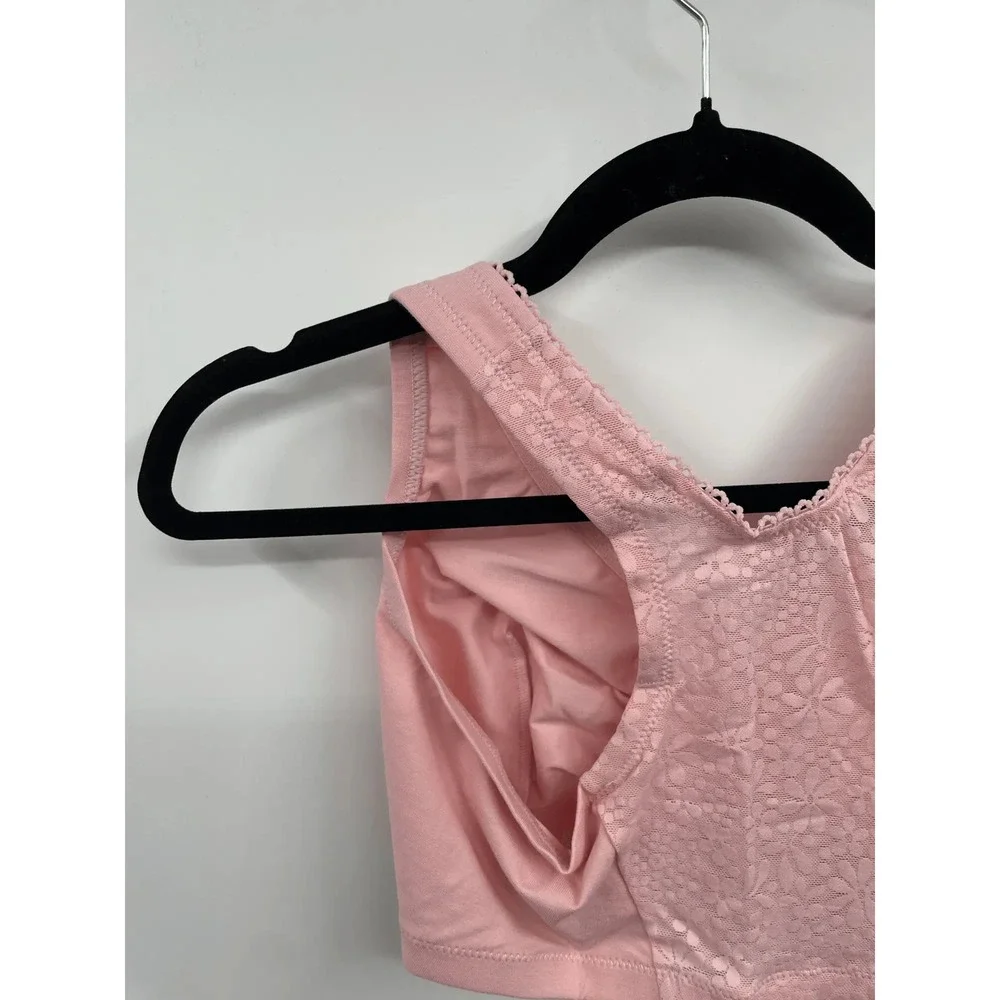 Glamorise Womens Front Closure Bra Size 36H Pink Wireless Lace Back‎ Comfort